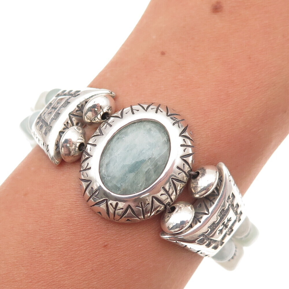 Carolyn Pollack Old Pawn 925 Sterling Silver Vintage Aquamarine Bracelet 6-7"